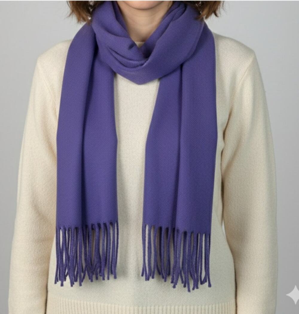 Cashmere Feel Italy Design Purple Rectangle Scarf with Fringe 100% Viscose